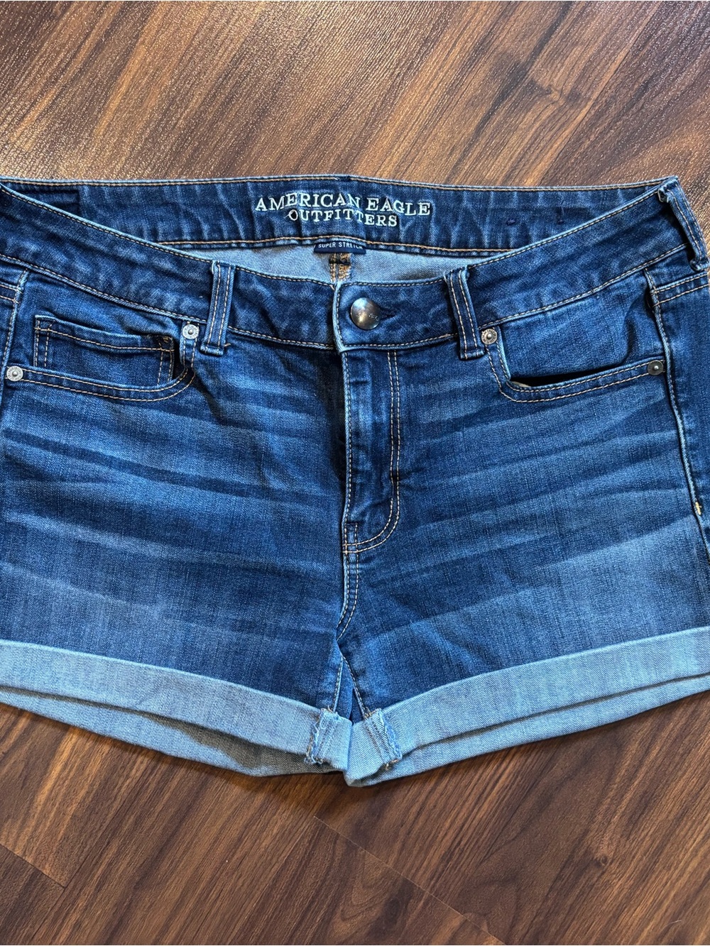 American Eagle Outfitters Super Stretch Midi Denim Shorts